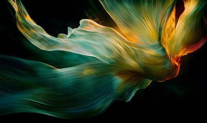 Obraz premium Abstract swirling colorful silk fabric flowing in dark background.