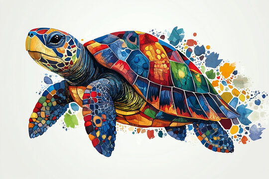 Turtle Indian art. A stylized turtle in watercolor technique. Turtle island indigenous art.