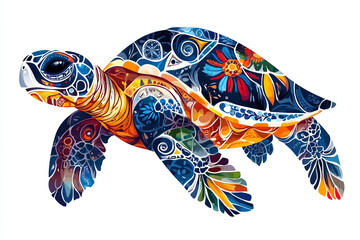 Turtle Indian art. A stylized turtle in watercolor technique. Turtle island indigenous art.