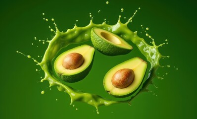 Fresh avocados splashed in green liquid