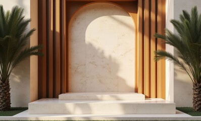 Elegant architectural backdrop with palm trees