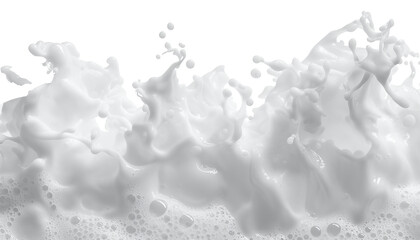 White soap foam, isolated on a white background, highlighting its soft, airy texture and clean