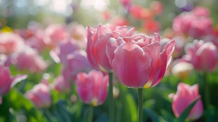 A beautiful pink tulip represented as a spring flower, allowing for copy space in the background