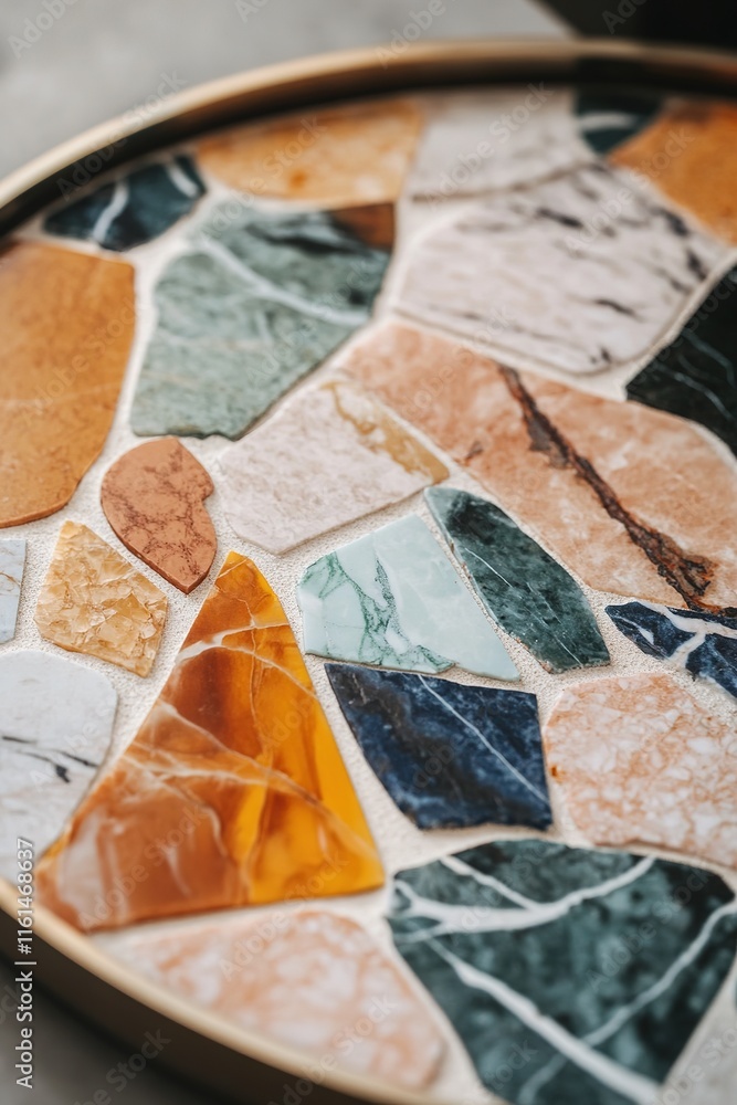 Poster colorful mosaic design with various stone textures and patterns,