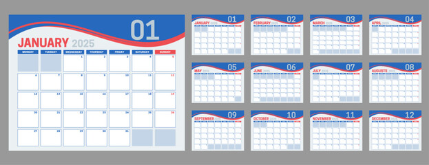 2025 Corporate Business Calendar with Blue Wave