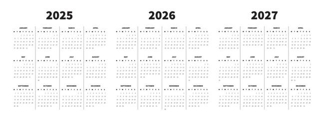2025 2026 and 2027 Calendar Design