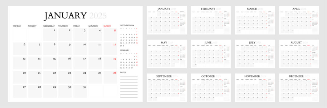 Light 2025 Calendar in Modern Clean Style