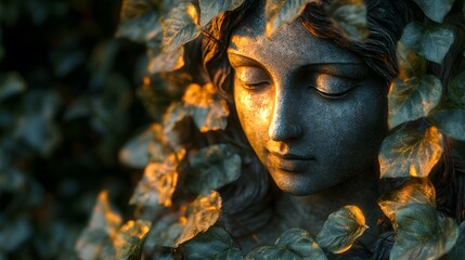 Ancient Statue in a Luminous Garden