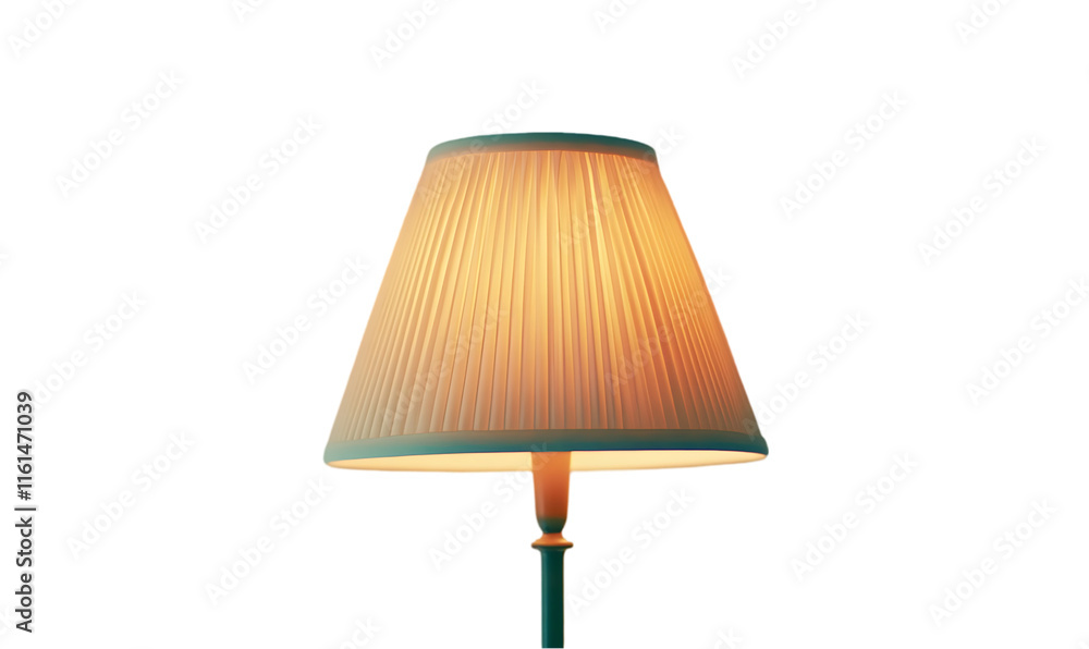 Poster a simple table lamp with a pleated shade, providing warm illumination.
