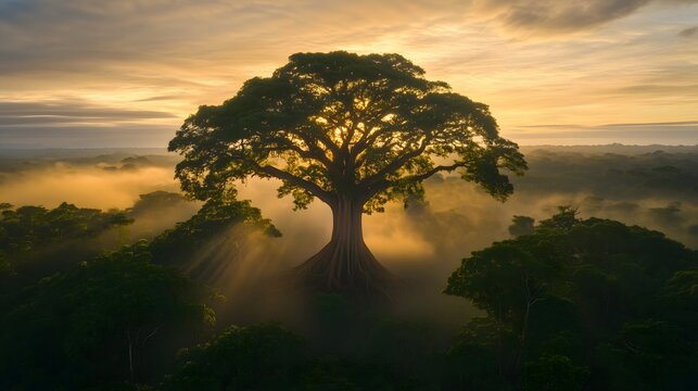 Ancient Kapok Tree piercing through jungle canopy - Powered by Adobe