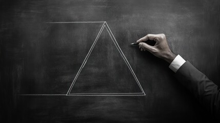 Hand draws triangle and rectangle on blackboard.