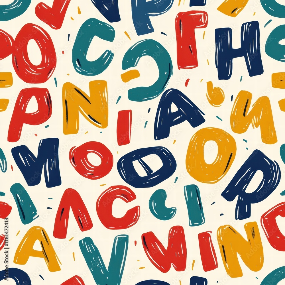 Poster Fun and vibrant pattern of stylized alphabet created with playful colors and unique shapes. Generative AI