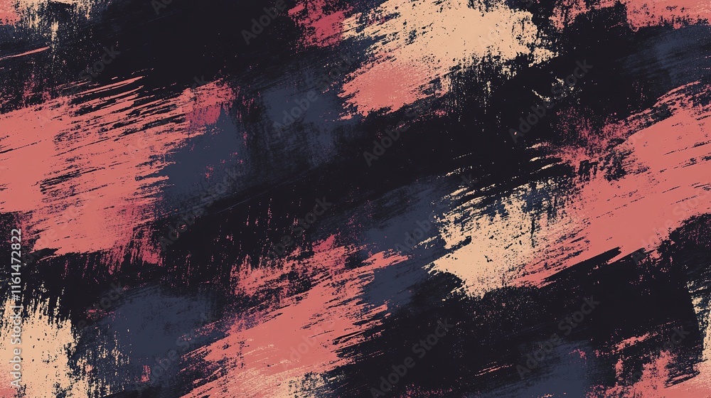 Poster bold brush strokes create dynamic pattern of dark and soft hues,
