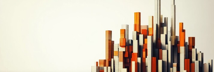 Obraz premium Abstract orange and white geometric shapes resembling a cityscape.