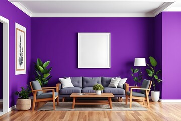 Purple Living Room Interior Design Mockup 