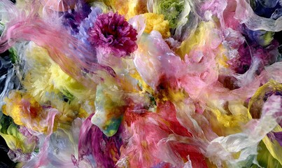 Abstract colorful floral ink swirls.