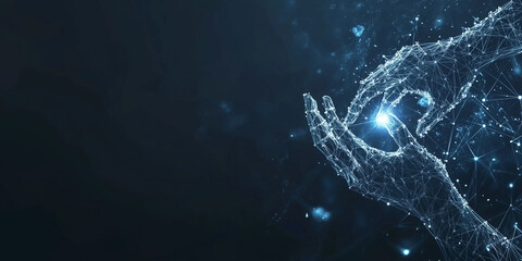 Fototapeta premium Futuristic Hands of Robot and Human Touching on Big Data Network Connection Background with Advanced Machine Learning and Artificial Intelligence Technology