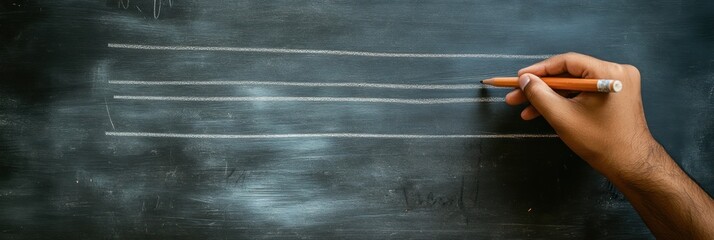 Hand drawing lines on a blackboard.