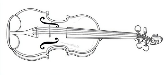 Line Art Illustration of a Violin, Isolated on White Background, Musical Instrument Outline Drawing