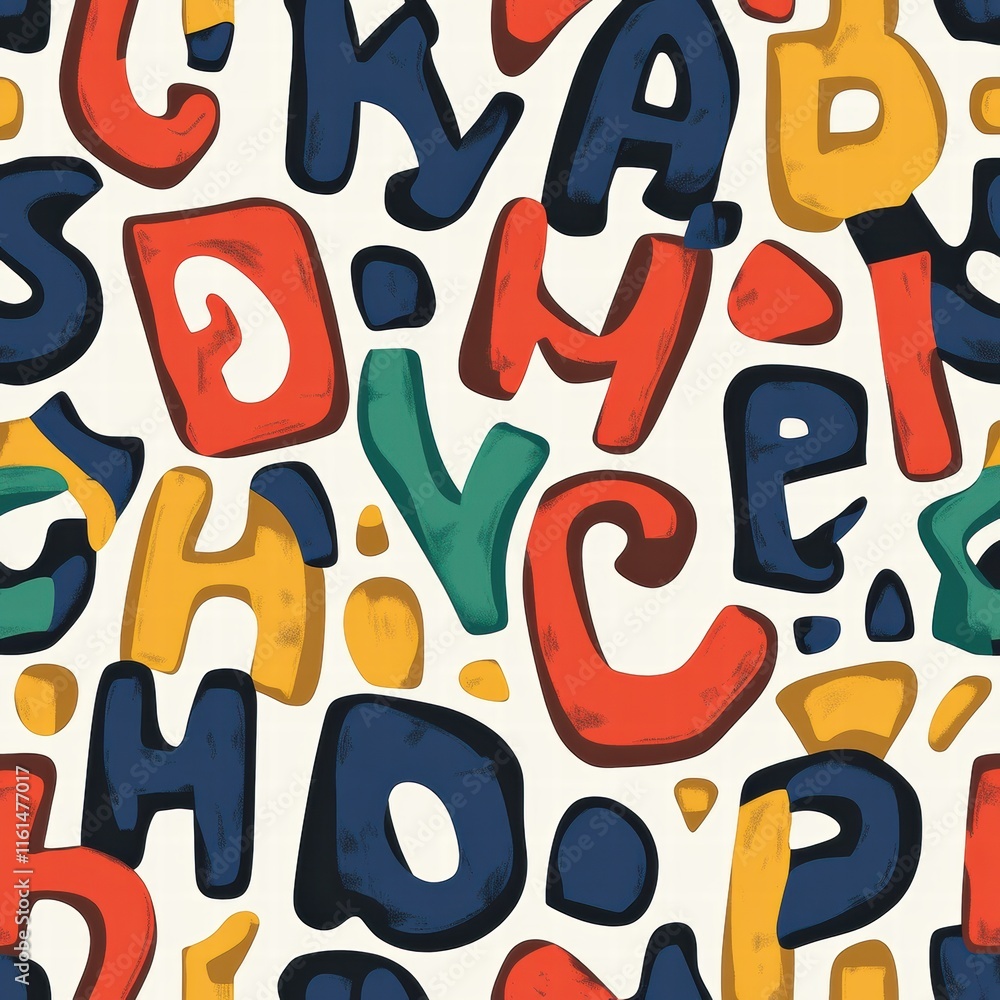 Poster Playful patterns of abstract alphabet letters create a vibrant collage of colors and shapes. Generative AI