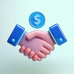 Colorful of Hands Shaking with Dollar Coin Symbolizing Agreement, Financial Deal, or Business Partnership in Modern Style