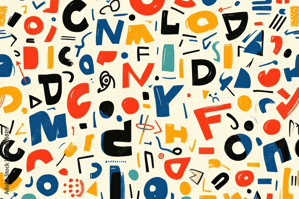 Aufkleber Stylized alphabet pattern features playful colors and shapes creating a vibrant and engaging design for various uses. Generative AI
