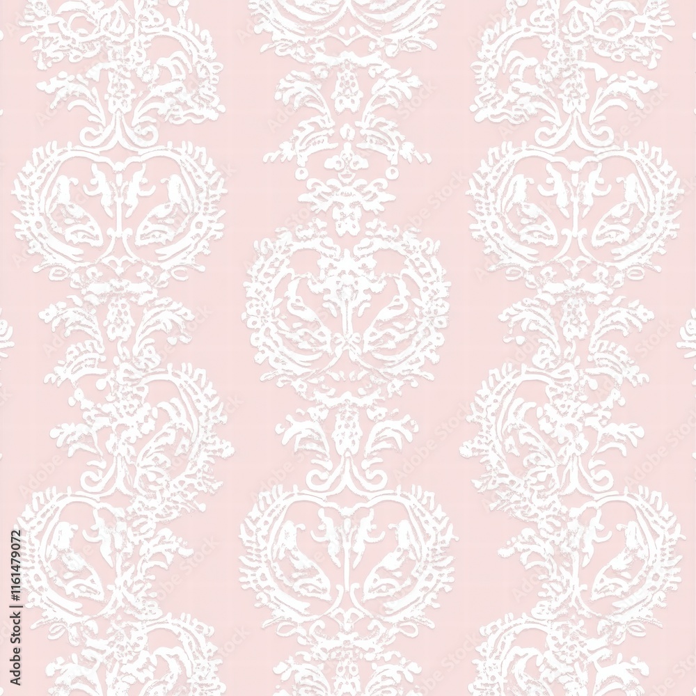 Poster lace inspired seamless pattern depicting intricate floral designs on a soft pink background. generat