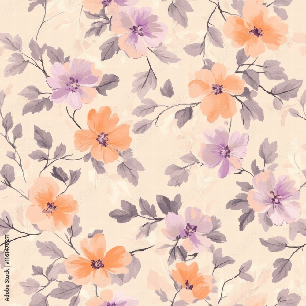 Poster floral pattern featuring delicate flowers in soft colors on a light background perfect for fabric de