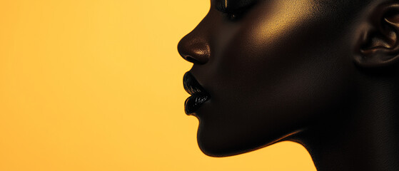 Mulher Negra de perfil com fundo dourado