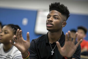 Young african male engaged in classroom discussion
