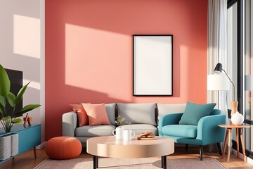 Modern Living Room with Blank Canvas:  A contemporary living room design with a blank canvas,  ready to be filled with your creative vision.