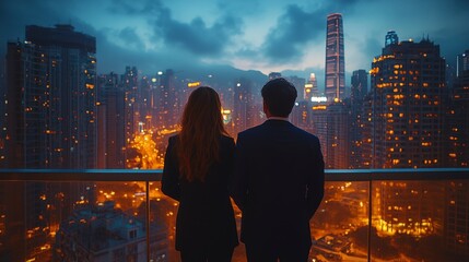 Couple Overlooking City Lights at Night