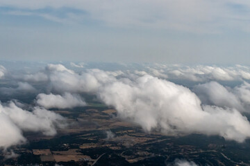 Hill Country, Texas, USA - An aerial view of clouds over the farmlands of Central Texas near Austin