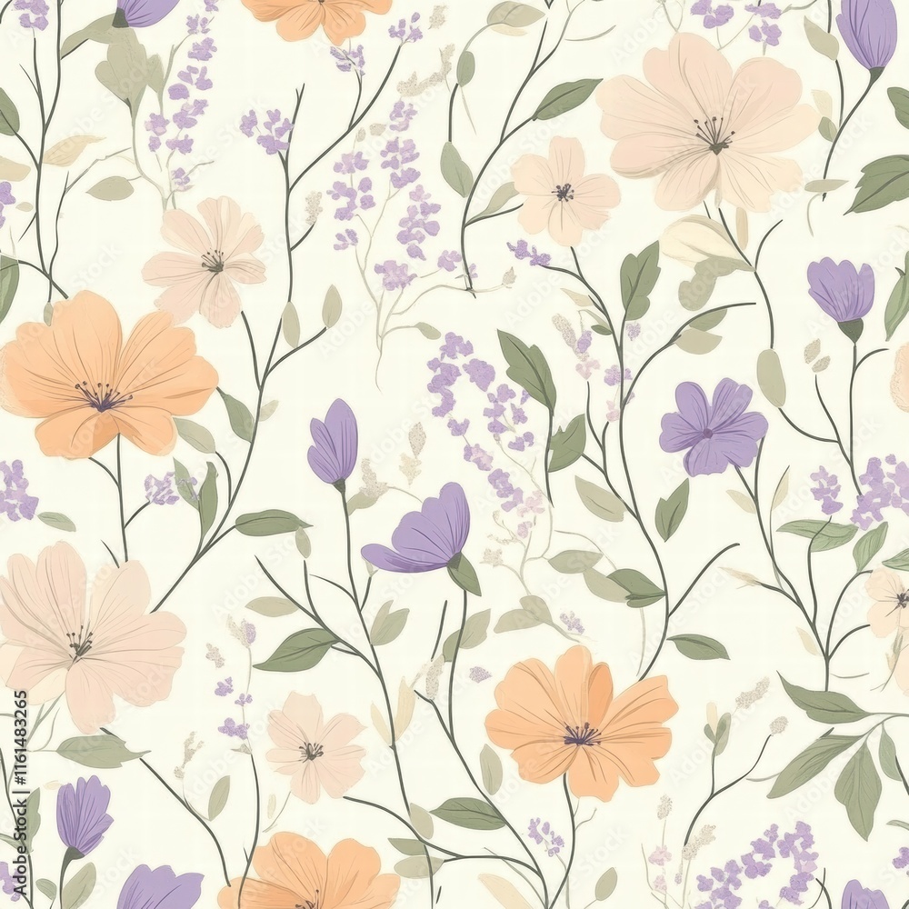 Aufkleber floral pattern featuring delicate flowers in soft hues on a light background. generative ai