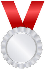 silver medal with red ribbon