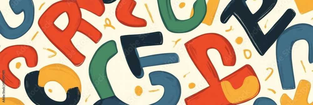 Poster Playful pattern of colorful stylized alphabet letters on a light background creating a lively and dynamic visual experience. Generative AI