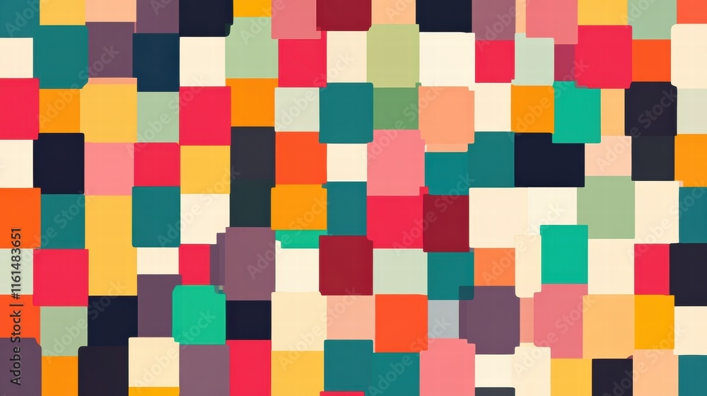 Poster colorful pixel art pattern with vibrant squares and rectangles creating a lively and dynamic design.