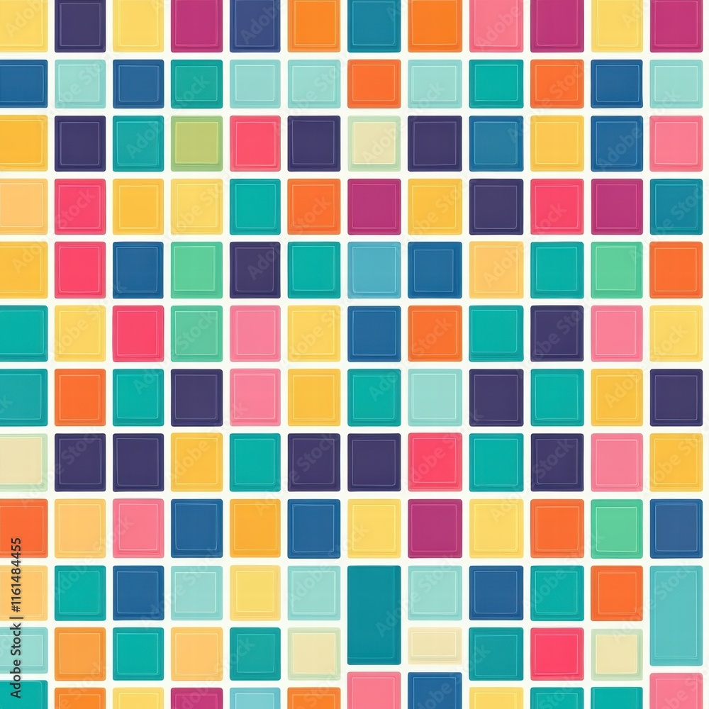 Aufkleber Pixel art inspired seamless pattern with vibrant squares and rectangles in diverse colors and arrangements for creative projects. Generative AI