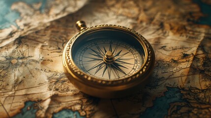 A compass resting on a detailed map, evoking a sense of wanderlust and discovery.