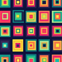 Colorful pixel art inspired seamless pattern featuring vibrant squares in various sizes and shades. Generative AI