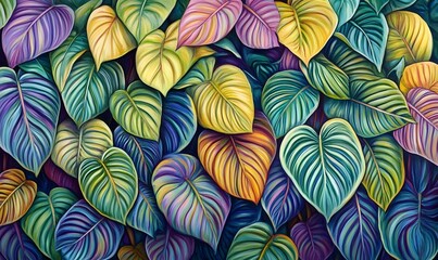 Vibrant colorful tropical leaves background.