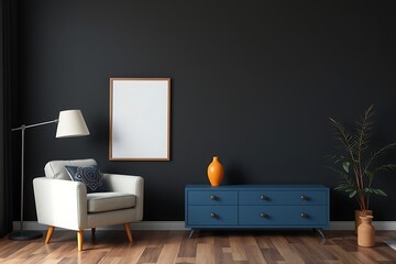 Modern Living Room Mockup with Black Wall 
