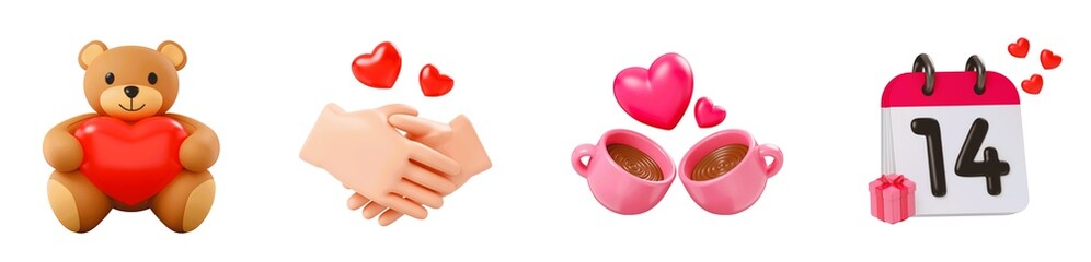 San valentin 3d cartoon icon collection illustration, isolated background