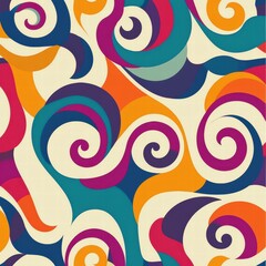 Fototapeta premium Retro inspired colorful spiral pattern with curved lines in vibrant 70s hues. Generative AI