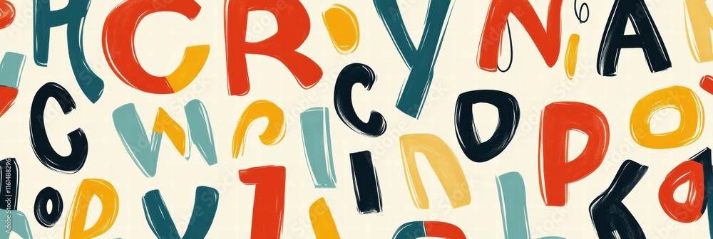 Poster stylized alphabet pattern featuring playful letters in vibrant colors and unique shapes for creative