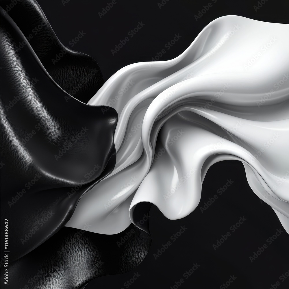 Poster fluid movement of black and white fabric creating a striking contrast and elegant flow.