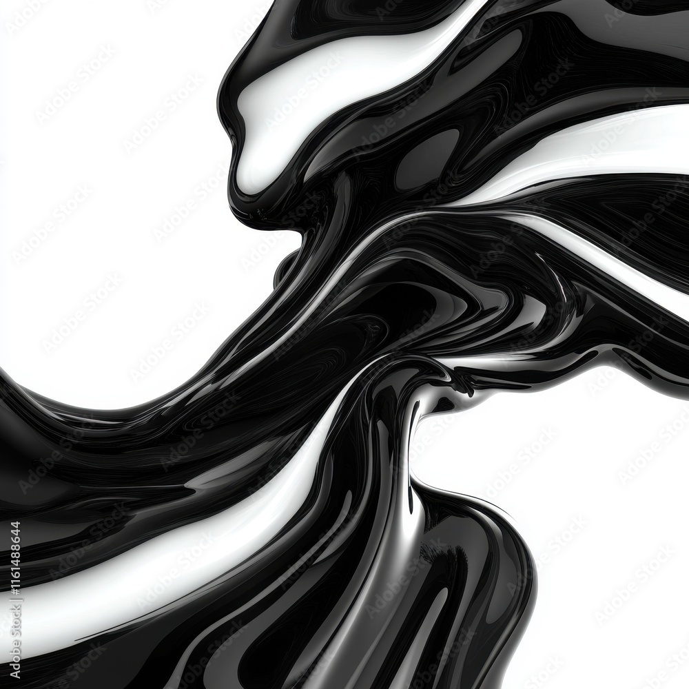 Poster an abstract swirl of glossy black and white fluid, creating a sense of movement and elegance.
