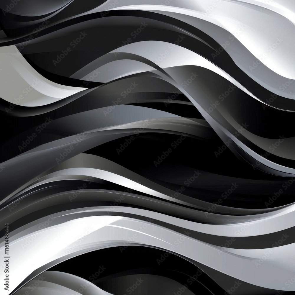 Poster dynamic black and white waves create a fluid, modern abstract background full of movement.