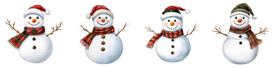 Fototapeta premium Festive Snowmen with Colorful Accessories Ready to Celebrate Winter Holidays, Making Joyful Decorations for Christmas and Seasonal Festivities