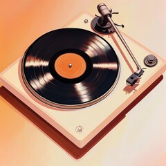 A vintage-style record player with a black vinyl record spinning, showcasing nostalgic music vibes and retro aesthetics.